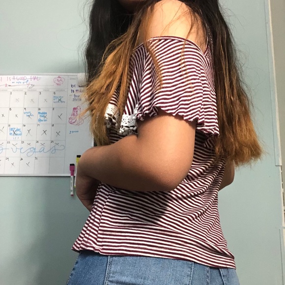 striped cold-shoulder top w/ lace - Picture 4 of 5